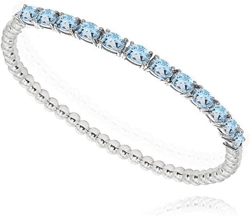 Sterling Silver Genuine, Created or Simulated Oval Gemstone Beaded Stretch Tennis Style Stackable Bracelet in Kuwait