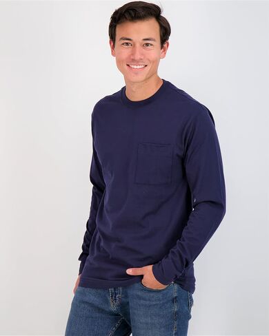 Real Essentials 3 Pack: Men's Cotton Long Sleeve Crew Neck T-Shirt with Pocket - Soft Work Casual Jersey Tees (Big & Tall) in Kuwait