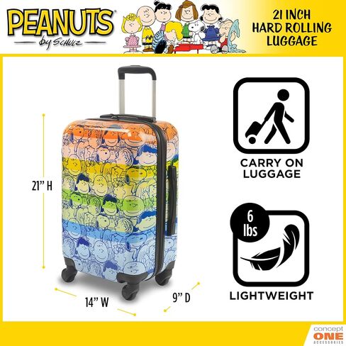 حقيبة سفر بعجلات من Concept One Peanuts Group مقاس 21 بوصة، حقيبة حمل ذات هيكل صلب مطبوع عليها قوس قزح مع عجلات، متعددة in Saudi Arabia