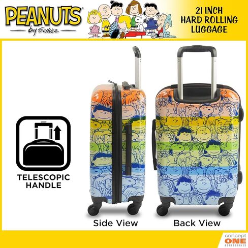 حقيبة سفر بعجلات من Concept One Peanuts Group مقاس 21 بوصة، حقيبة حمل ذات هيكل صلب مطبوع عليها قوس قزح مع عجلات، متعددة in Saudi Arabia