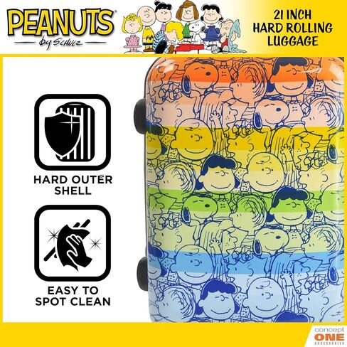 حقيبة سفر بعجلات من Concept One Peanuts Group مقاس 21 بوصة، حقيبة حمل ذات هيكل صلب مطبوع عليها قوس قزح مع عجلات، متعددة in Saudi Arabia