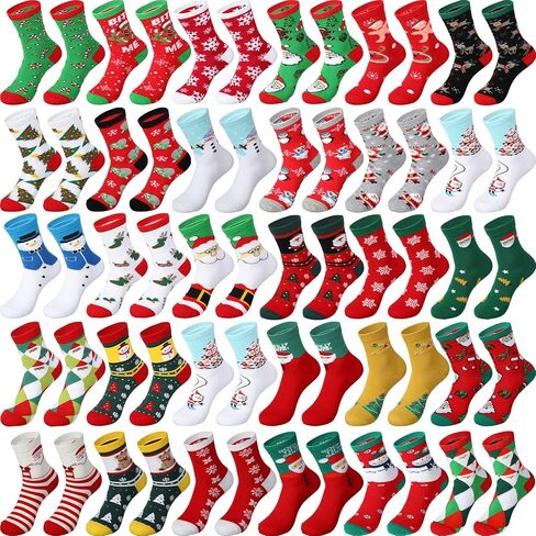 30 Pairs Christmas Socks Cotton Holiday Socks Warm Xmas Crew Socks Novelty Gifts Funny Colorful Socks for Women Men 30 Styles in Saudi Arabia