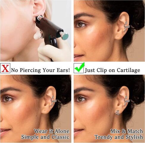 LOYALLOOK 53Pcs Ear Cuffs Earrings Set for Women Non Piercing Earrings Clip On Cartilage Helix Wrap Ear Jewelry Set Adjustable Ear Clip CZ Fake Cartilage Earring in Saudi Arabia