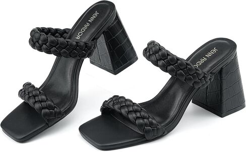 JENN ARDOR Women's Heeled Sandals Chunky Heel Square Toe Strappy Braided Sandals for Women Mules Heels Comfortable Slide Dress Sandals in Kuwait