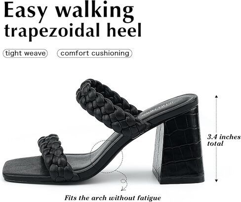JENN ARDOR Women's Heeled Sandals Chunky Heel Square Toe Strappy Braided Sandals for Women Mules Heels Comfortable Slide Dress Sandals in Kuwait