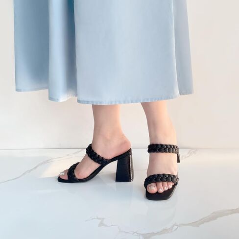 JENN ARDOR Women's Heeled Sandals Chunky Heel Square Toe Strappy Braided Sandals for Women Mules Heels Comfortable Slide Dress Sandals in Kuwait