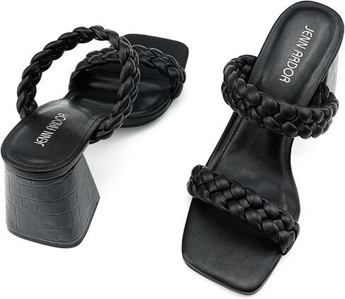 JENN ARDOR Women's Heeled Sandals Chunky Heel Square Toe Strappy Braided Sandals for Women Mules Heels Comfortable Slide Dress Sandals in Kuwait