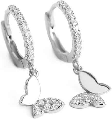 Cute Butterfly Small CZ Cartilage Cuff Hoop Earrings With Tiny Charm Dangle Drop for Women Girls S925 Sterling Silver Dainty Fashion Huggie Hoops Hypoallergenic Fashion Elegant Jewelry Gifts for Daughter Sister Bff in Kuwait