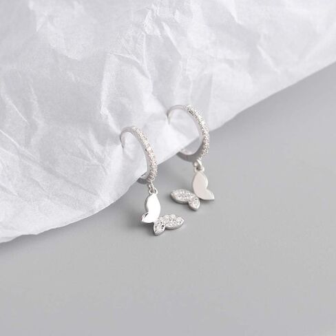 Cute Butterfly Small CZ Cartilage Cuff Hoop Earrings With Tiny Charm Dangle Drop for Women Girls S925 Sterling Silver Dainty Fashion Huggie Hoops Hypoallergenic Fashion Elegant Jewelry Gifts for Daughter Sister Bff in Kuwait