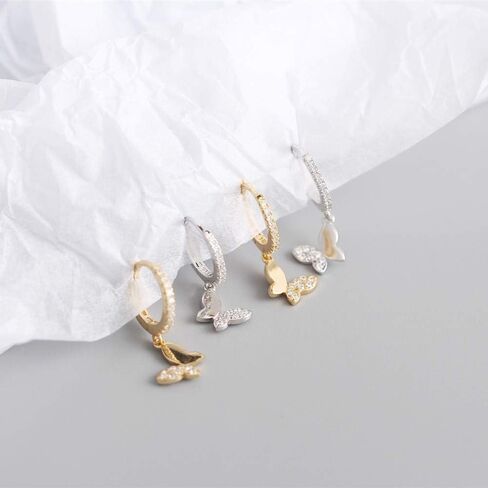Cute Butterfly Small CZ Cartilage Cuff Hoop Earrings With Tiny Charm Dangle Drop for Women Girls S925 Sterling Silver Dainty Fashion Huggie Hoops Hypoallergenic Fashion Elegant Jewelry Gifts for Daughter Sister Bff in Kuwait