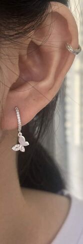 Cute Butterfly Small CZ Cartilage Cuff Hoop Earrings With Tiny Charm Dangle Drop for Women Girls S925 Sterling Silver Dainty Fashion Huggie Hoops Hypoallergenic Fashion Elegant Jewelry Gifts for Daughter Sister Bff in Kuwait