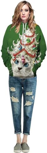 Roevite Unisex 3D Printed Christmas Sweatshirts Crew Neck Long Sleeve Loose Top Xmas Pullover in Kuwait