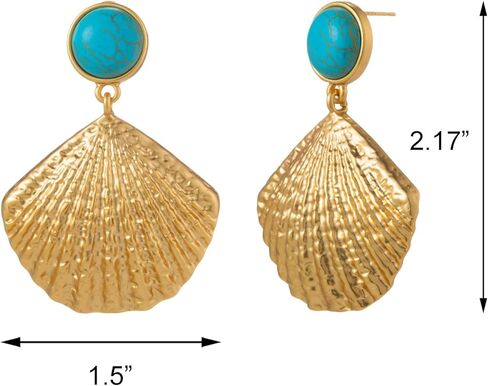 اقراط اذن ذهبية مرصعة بتصميم صدفة البحر من ايتكويري، مجوهرات شاطئ متدلية من الزنك، تركواز, الزنك, تركواز in Kuwait