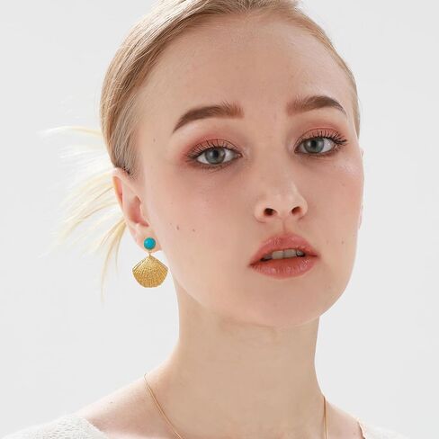 اقراط اذن ذهبية مرصعة بتصميم صدفة البحر من ايتكويري، مجوهرات شاطئ متدلية من الزنك، تركواز, الزنك, تركواز in Kuwait