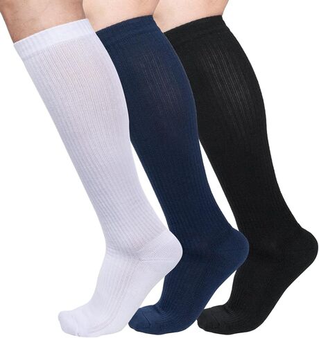 4 أزواج من الجوارب القطنية الضاغطة للرجال والنساء من أثليمو، مقاس 8-15 مم زئبق، جوارب طويلة للركبة 9-11 BLK in Kuwait