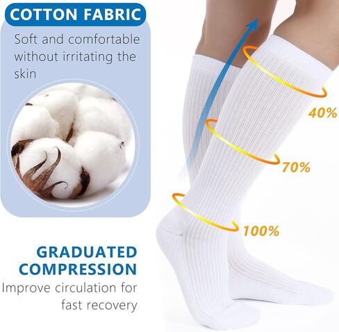 4 أزواج من الجوارب القطنية الضاغطة للرجال والنساء من أثليمو، مقاس 8-15 مم زئبق، جوارب طويلة للركبة 9-11 BLK in Kuwait