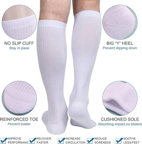 4 أزواج من الجوارب القطنية الضاغطة للرجال والنساء من أثليمو، مقاس 8-15 مم زئبق، جوارب طويلة للركبة 9-11 BLK in Kuwait