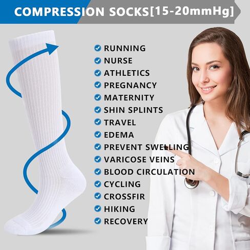 4 أزواج من الجوارب القطنية الضاغطة للرجال والنساء من أثليمو، مقاس 8-15 مم زئبق، جوارب طويلة للركبة 9-11 BLK in Kuwait