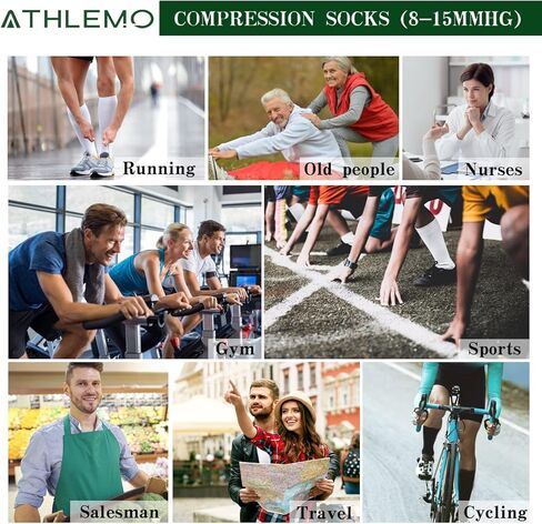 4 أزواج من الجوارب القطنية الضاغطة للرجال والنساء من أثليمو، مقاس 8-15 مم زئبق، جوارب طويلة للركبة 9-11 BLK in Kuwait