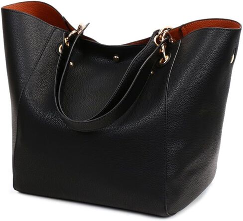 حقيبة يد من Valleycomfy مصنوعة من الجلد وحقائب كتف للنساء مع أشرطة قابلة للفصل وحقائب يد ذات سعة كبيرة، أسود in Kuwait