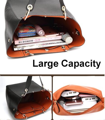 حقيبة يد من Valleycomfy مصنوعة من الجلد وحقائب كتف للنساء مع أشرطة قابلة للفصل وحقائب يد ذات سعة كبيرة، أسود in Kuwait