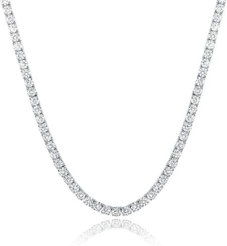 MDFUN Tennis Necklace 18K White Gold Plated | 5.0-6.0mm Round Cubic Zirconia Cut Faux Diamond Tennis Chain for Women and Men 14-24 inches in Kuwait