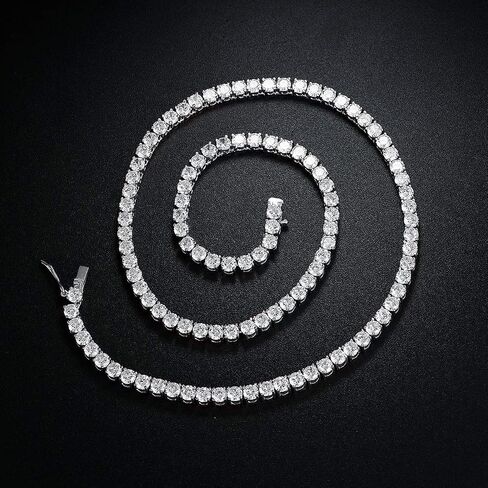 MDFUN Tennis Necklace 18K White Gold Plated | 5.0-6.0mm Round Cubic Zirconia Cut Faux Diamond Tennis Chain for Women and Men 14-24 inches in Kuwait