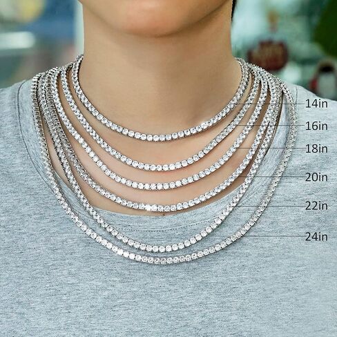 MDFUN Tennis Necklace 18K White Gold Plated | 5.0-6.0mm Round Cubic Zirconia Cut Faux Diamond Tennis Chain for Women and Men 14-24 inches in Kuwait