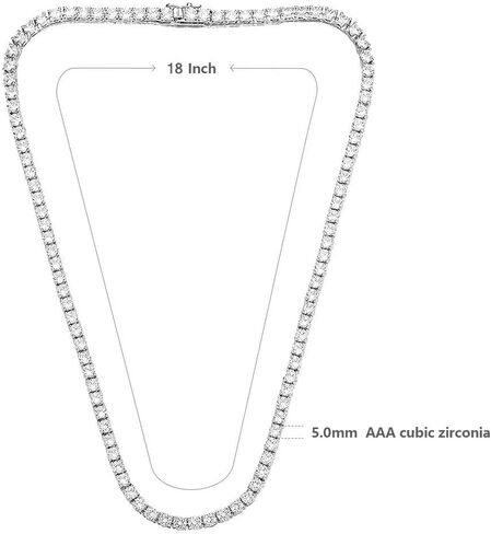 MDFUN Tennis Necklace 18K White Gold Plated | 5.0-6.0mm Round Cubic Zirconia Cut Faux Diamond Tennis Chain for Women and Men 14-24 inches in Kuwait