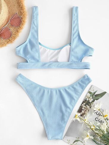 ZAFUL High Cut Ribbed Bikini Set for Women Cheeky Braided Swimsuits Sexy Cut Out Bathing Suit in Saudi Arabia