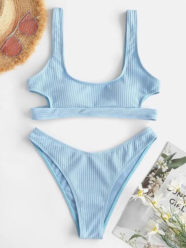 ZAFUL High Cut Ribbed Bikini Set for Women Cheeky Braided Swimsuits Sexy Cut Out Bathing Suit in Saudi Arabia