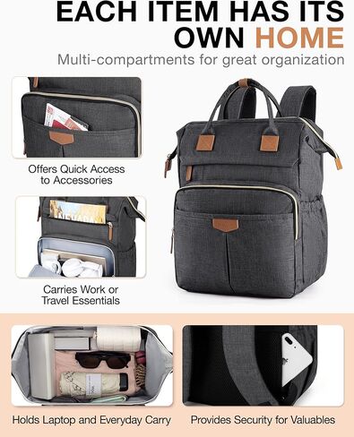 حقيبة ظهر BAGSMART للنساء، حقيبة ظهر للكمبيوتر المحمول تناسب جهاز كمبيوتر مقاس 15.6 بوصة، وحقيبة ظهر للمدرس، وحقائب كتب مع فتحة منفذ شحن للأعمال الجامعية، باللون الأسود in Kuwait