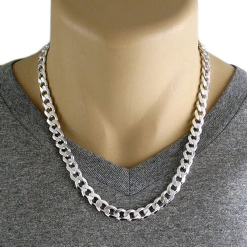 Verona Jewelers Italian 925 Solid Sterling Silver Mens Necklace,7.5MM 8MM 11MM 15MM Curb Cuban Chain Necklace for Men- Solid Heavy Link, Thick Link Chain Necklace, 20, 22, 24, 30, in Saudi Arabia