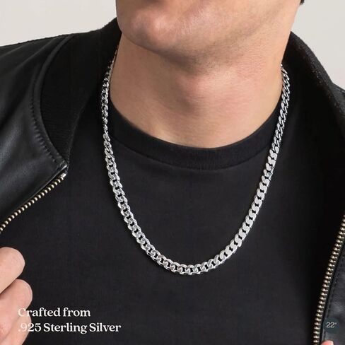 Verona Jewelers Italian 925 Solid Sterling Silver Mens Necklace,7.5MM 8MM 11MM 15MM Curb Cuban Chain Necklace for Men- Solid Heavy Link, Thick Link Chain Necklace, 20, 22, 24, 30, in Saudi Arabia