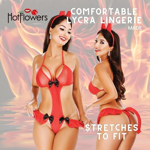 Hot Flowers Women's Sexy Devil Lingerie Costume Roleplay Outfit Red in Kuwait
