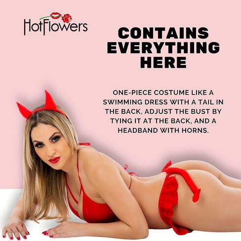 Hot Flowers Women's Sexy Devil Lingerie Costume Roleplay Outfit Red in Kuwait