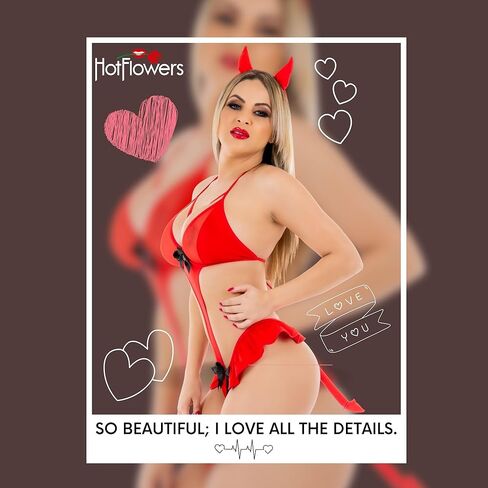 Hot Flowers Women's Sexy Devil Lingerie Costume Roleplay Outfit Red in Kuwait