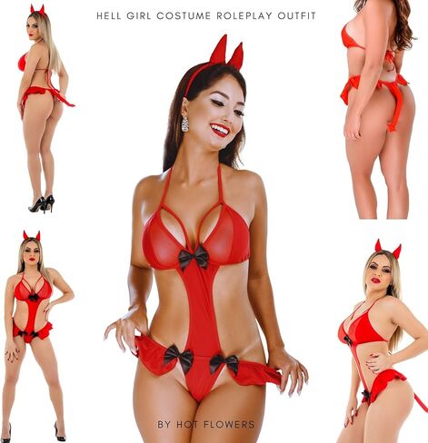 Hot Flowers Women's Sexy Devil Lingerie Costume Roleplay Outfit Red in Kuwait