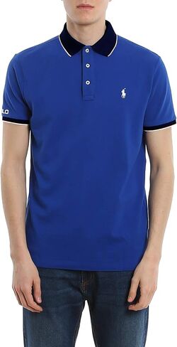 Polo Ralph Lauren Men's Custom Slim Fit Mesh Polo Shirt, Blue in Saudi Arabia