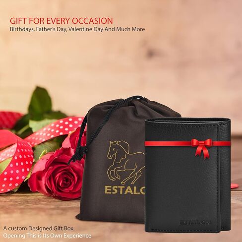 محافظ جلدية حقيقية للرجال - محفظة ثلاثية الطي بتصميم حجب RFID مع فتحات للبطاقات, هاي بلاك, Small, محفظة Rfid in Kuwait