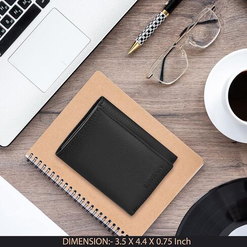 محافظ جلدية حقيقية للرجال - محفظة ثلاثية الطي بتصميم حجب RFID مع فتحات للبطاقات, هاي بلاك, Small, محفظة Rfid in Kuwait