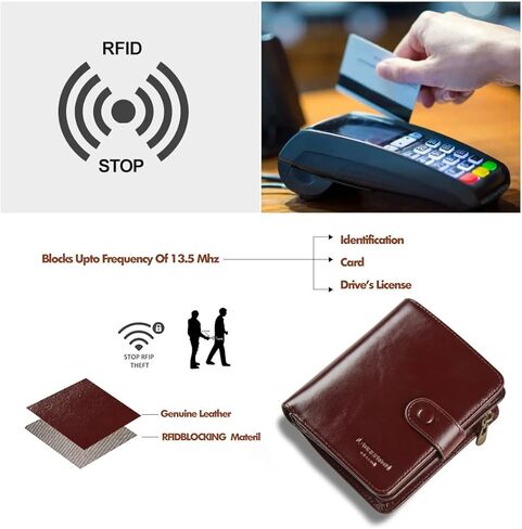 محفظة جلدية أصلية من LAORENTOU للرجال بسحاب ومحفظة بمقبض للرجال ومحفظة ثنائية الطي ومحفظة لجيب بطاقة الائتمان (02 بني) in Kuwait