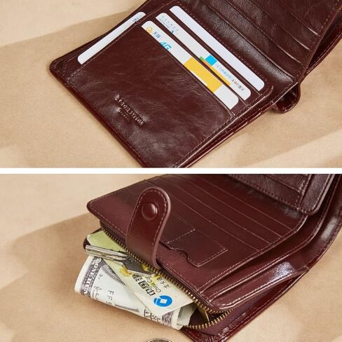 محفظة جلدية أصلية من LAORENTOU للرجال بسحاب ومحفظة بمقبض للرجال ومحفظة ثنائية الطي ومحفظة لجيب بطاقة الائتمان (02 بني) in Kuwait