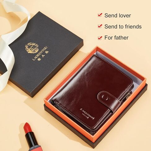 محفظة جلدية أصلية من LAORENTOU للرجال بسحاب ومحفظة بمقبض للرجال ومحفظة ثنائية الطي ومحفظة لجيب بطاقة الائتمان (02 بني) in Kuwait