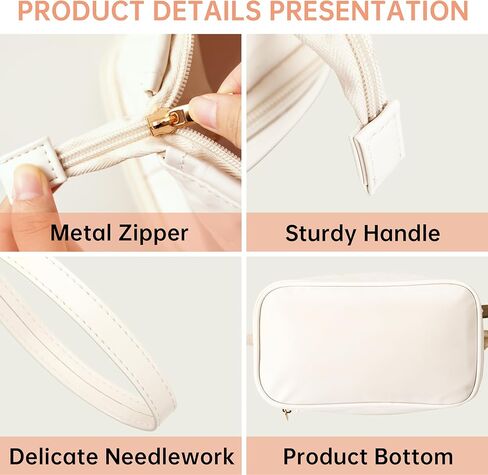 TOBEHIGHER Makeup Bag - Double Layer Travel Make up Bag, Travel Essentials Portable Leather Cosmetic Bag, Washable Waterproof Makeup Organizer Bag, White in Kuwait