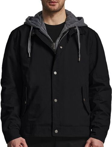 Wantdo Men's Cotton Lightweight Jacket Casual Military Bomber Jacket with Removable Hood in Saudi Arabia