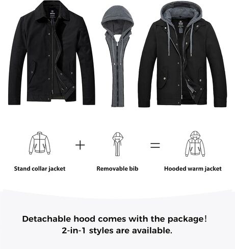 Wantdo Men's Cotton Lightweight Jacket Casual Military Bomber Jacket with Removable Hood in Saudi Arabia
