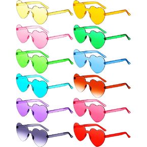 CHENGU 12 Pairs Heart Shape Sunglasses Rimless Heart Bachelorette Sunglasses Transparent for Women Teens