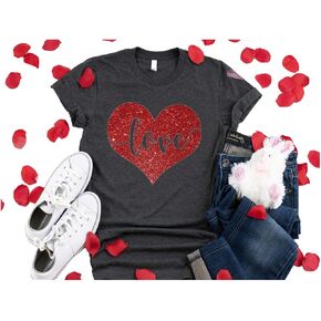 Women Leopard Buffalo Plaid Love Valentine's Day T Shirts Funny Leopard Plaid Letter Printed Short Sleeves Top Tees