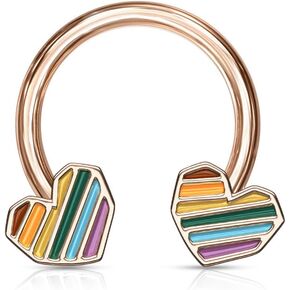 Pierced Owl - 16GA 316L Stainless Steel Rainbow Heart Ends Septum Cartilage Horseshoe Barbell